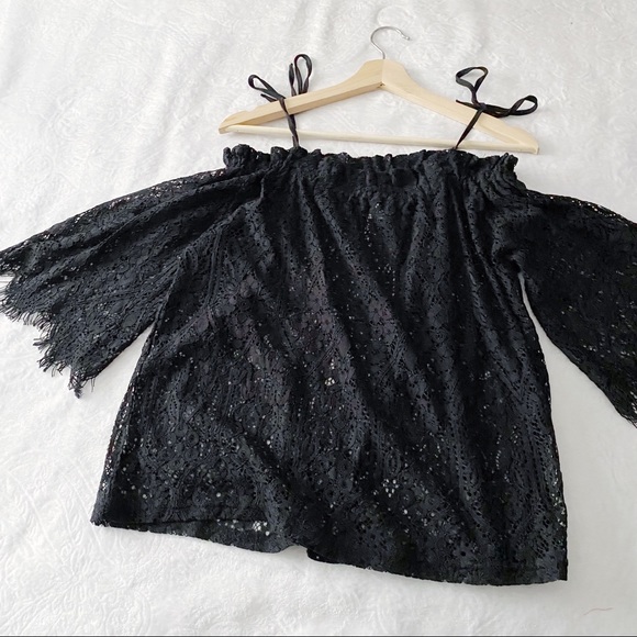 Bebe Black Lace Tied Off Shoulder Top - Picture 8 of 10
